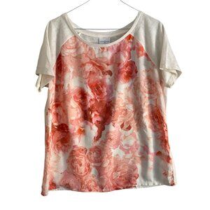 Jaclyn Smith Top SS Cream Orange white Floral Blouse Women Large